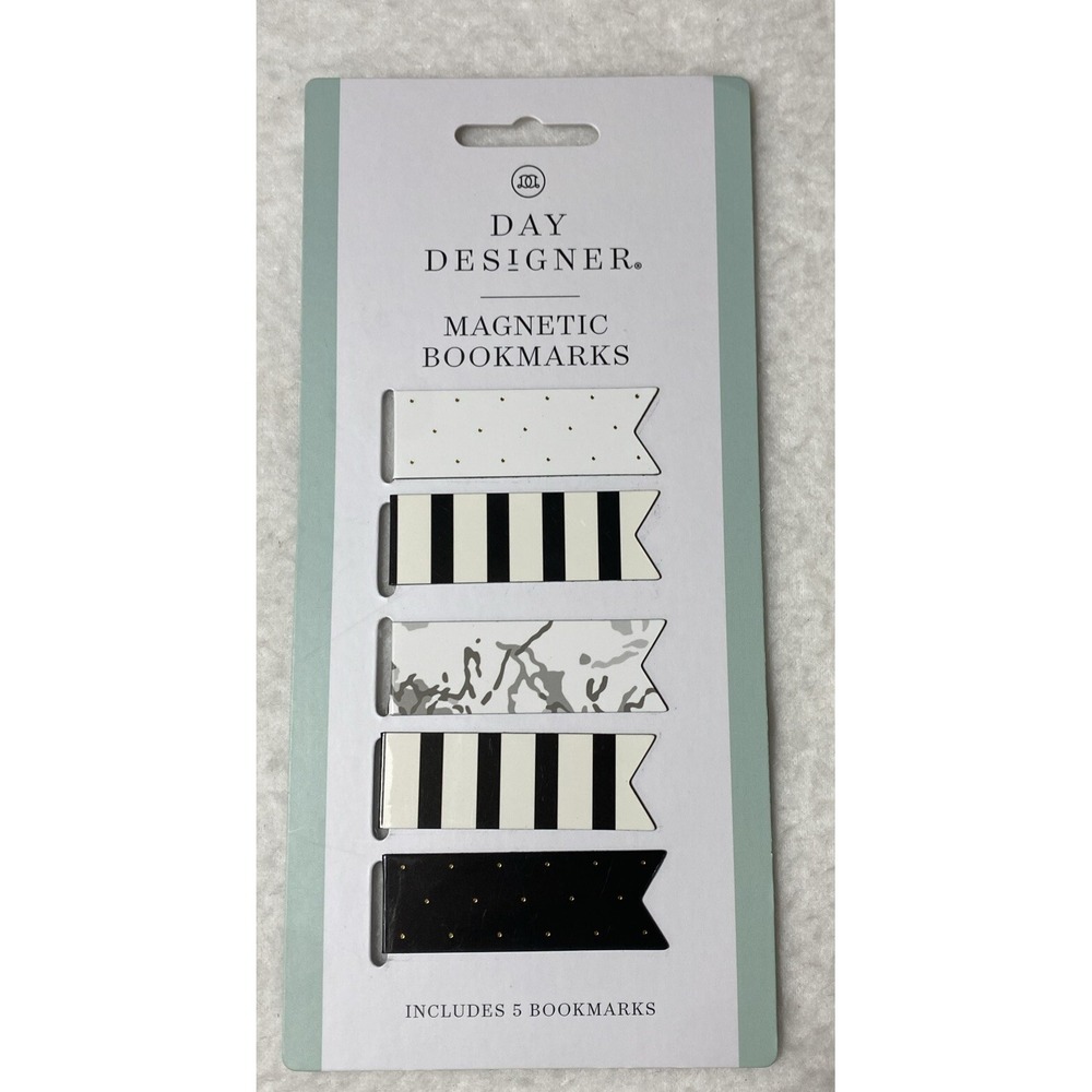 Day Designer Magnetic Bookmarks Black White Gold Polka Dot Stripe New